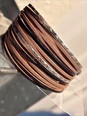 Brown & Silver Multi-Strand Faux Leather Bracelet Magnetic Clasp